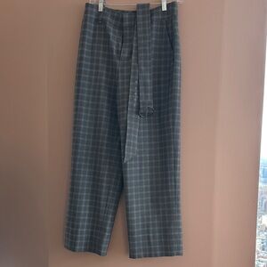 Gray Plaid Dress Pants with Belt